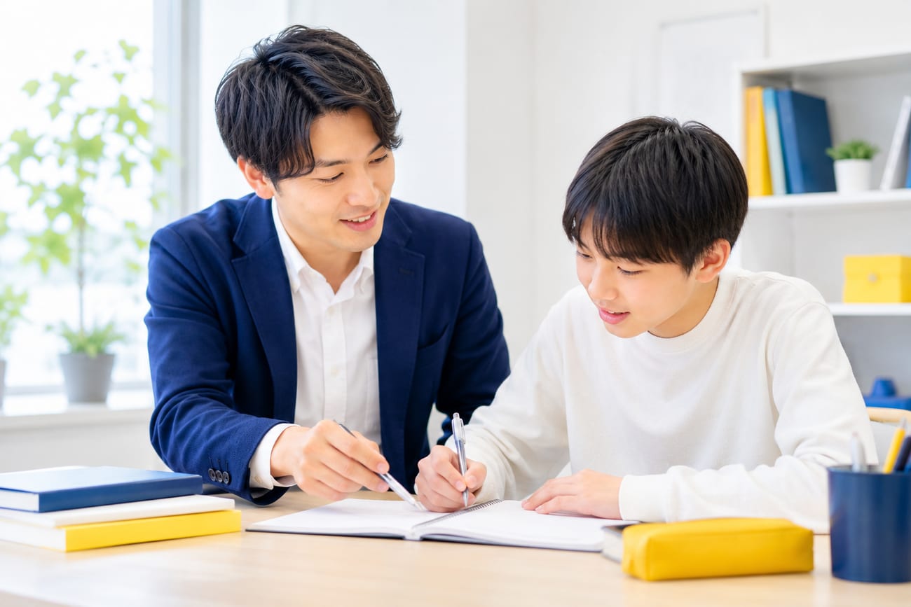講師がマンツーマンで生徒の質問に答えている様子